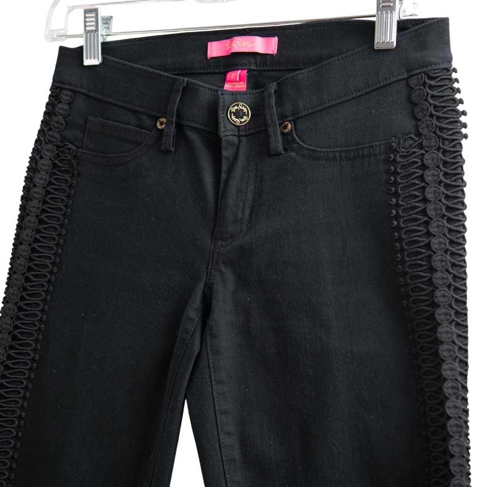 Lilly Pulitzer Black Jeans Sz 2 Soutache Trim Side Stripe Slim‎ Fit Classic Chic